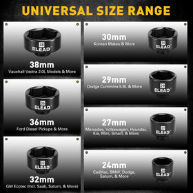 ELEAD arranged sockets 24mm to 38mm showing full size coverage