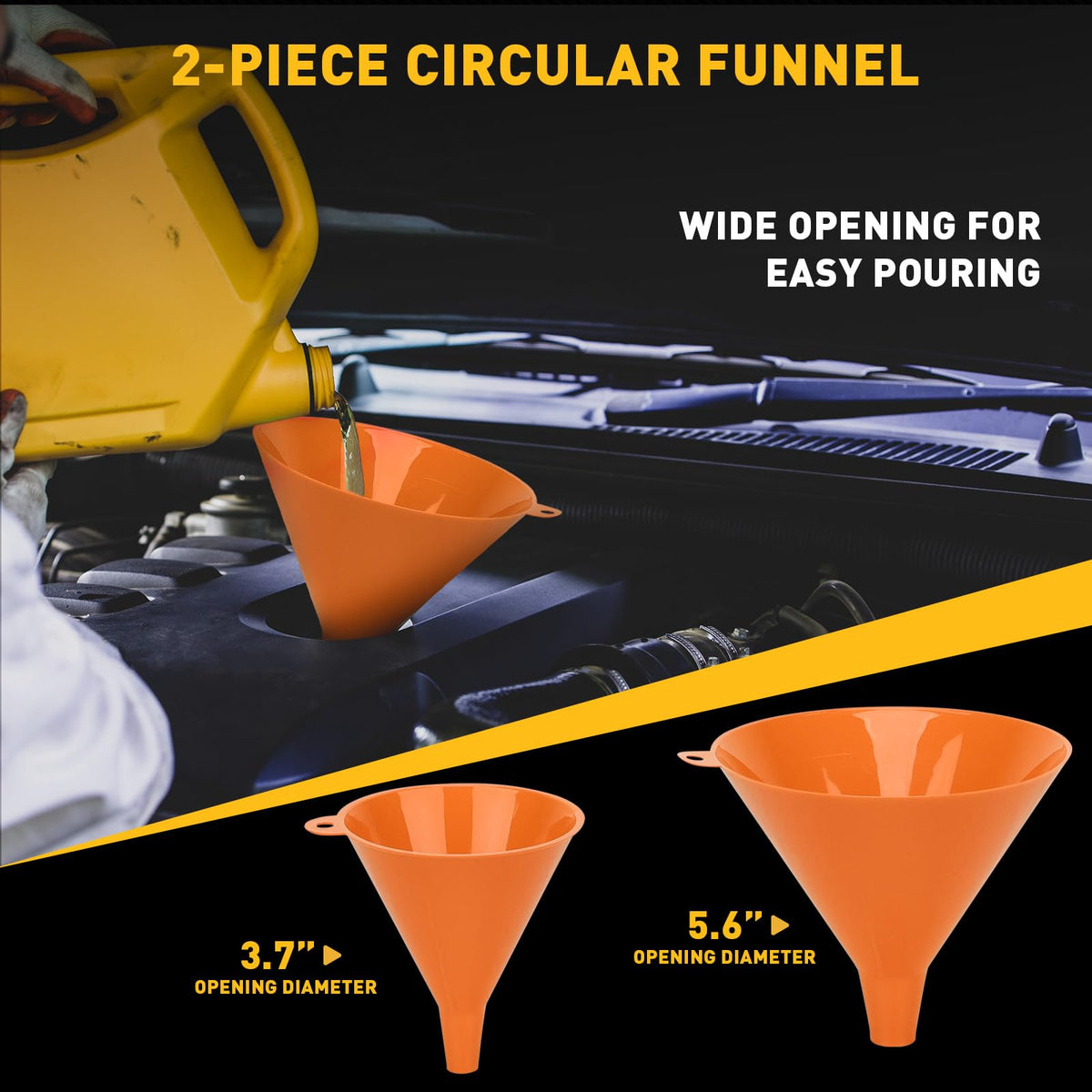 ELEAD circular funnel with fluid stopper visible for leak-prevention benefit