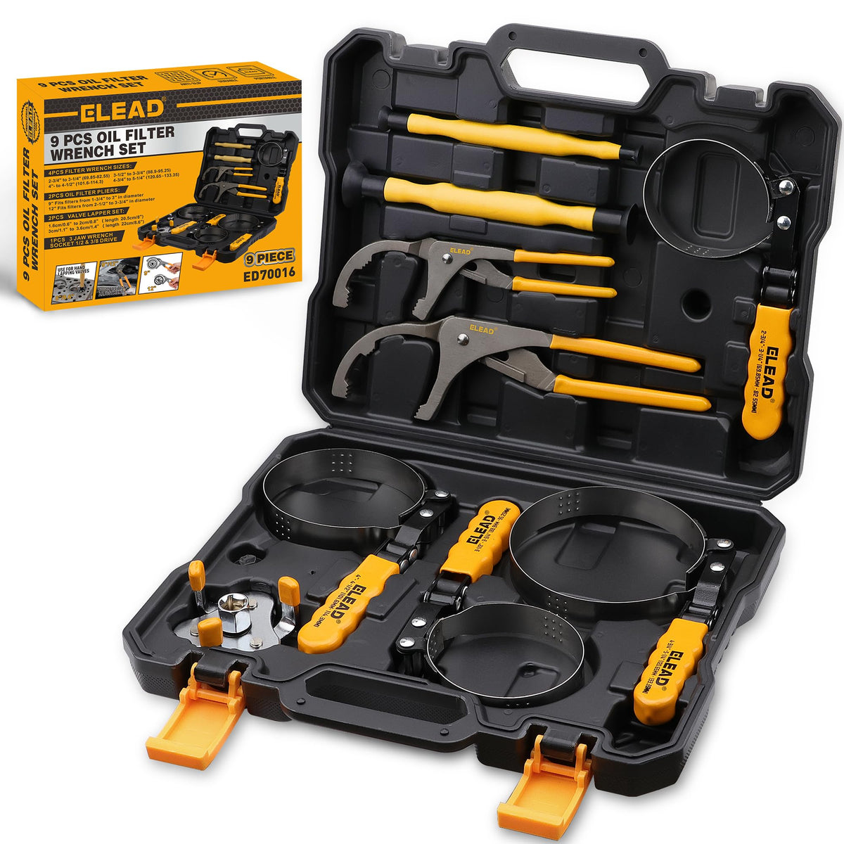 ELEAD front view of full 9-piece kit showing organized tools for convenience