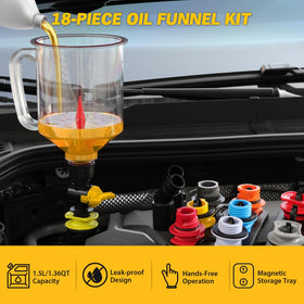 ELEAD funnel kit in use pouring oil cleanly into an engine
