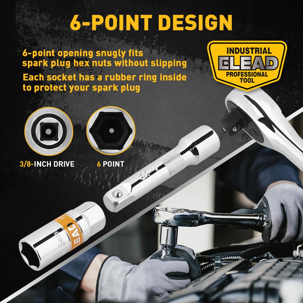 ELEAD ratchet handle turning a spark plug for controlled torque benefit