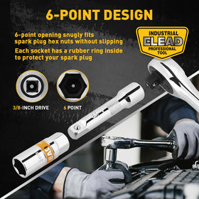 ELEAD ratchet handle turning a spark plug for controlled torque benefit