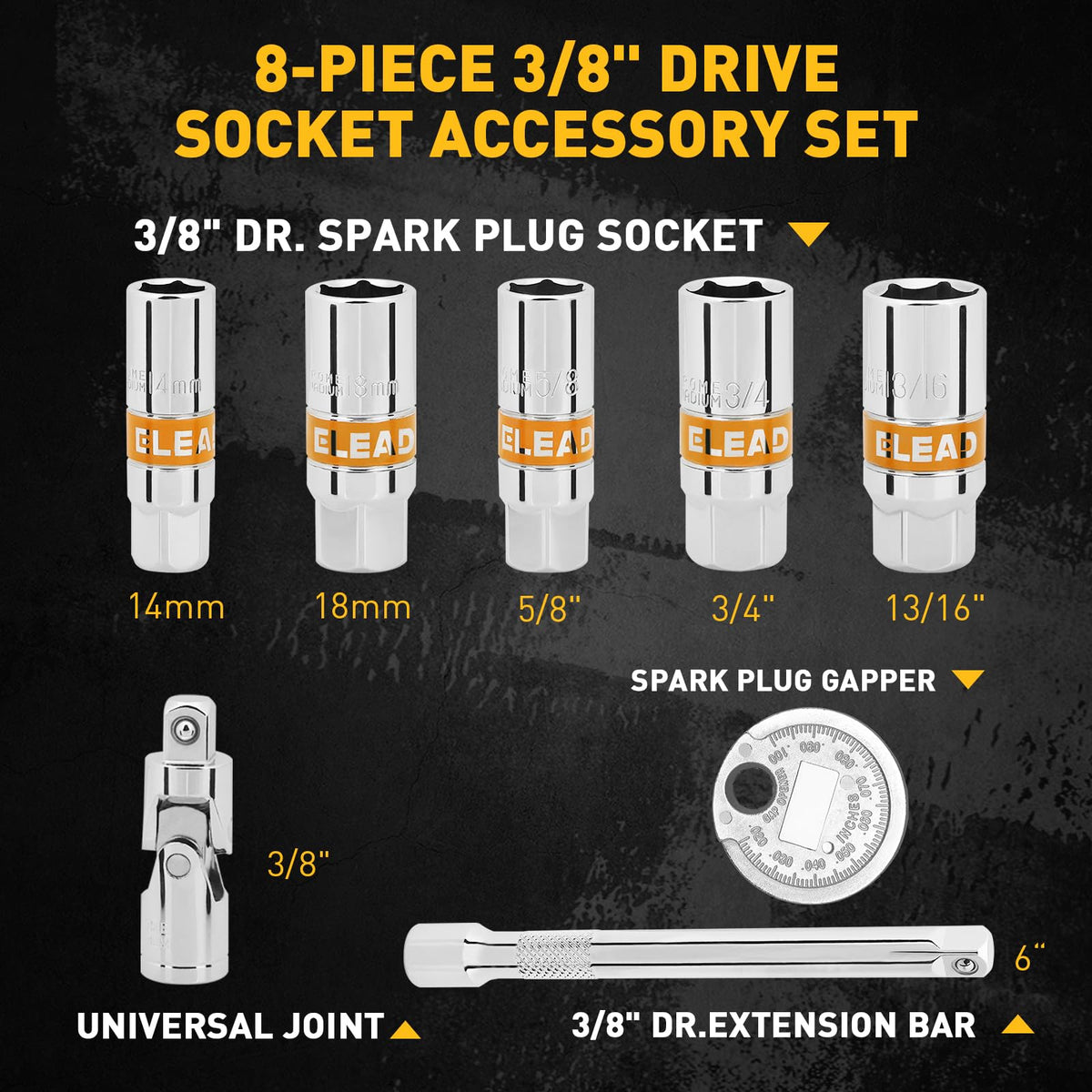 ELEAD socket set in use removing a spark plug from an engine bay for practical fit