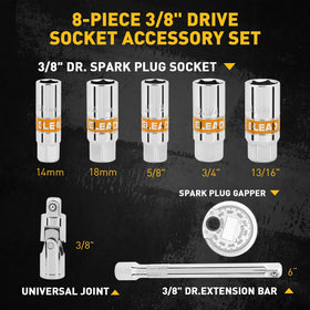 ELEAD socket set in use removing a spark plug from an engine bay for practical fit
