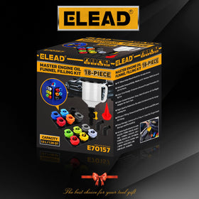 ELEAD funnel kit beside hand showing compact, workshop-friendly scale
