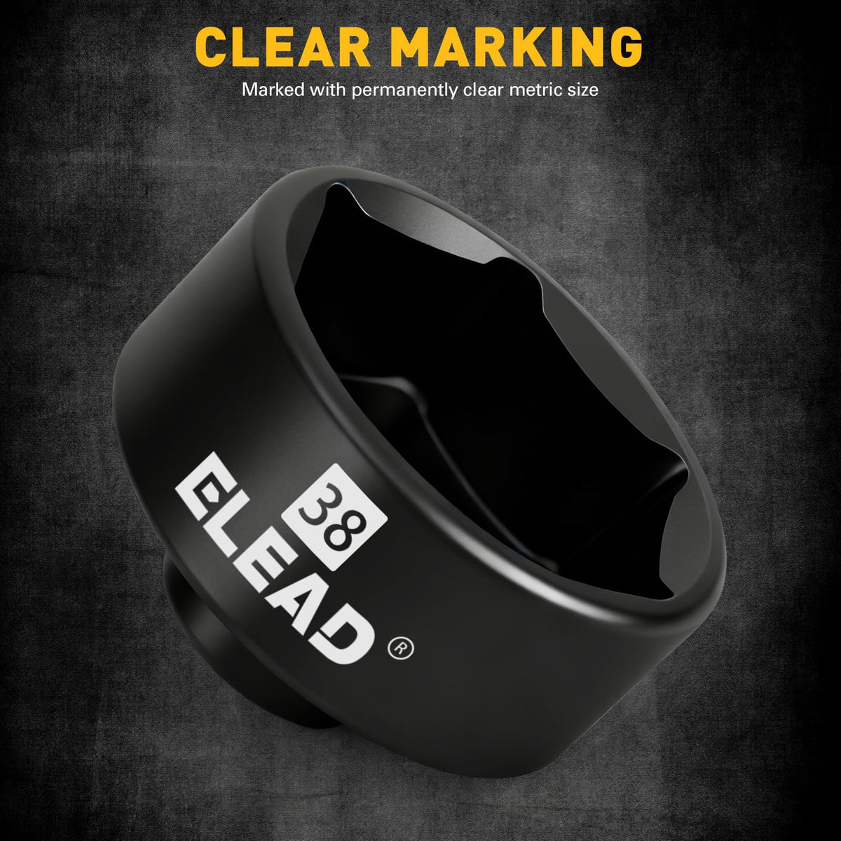 ELEAD socket size markings detail for instant metric recognition