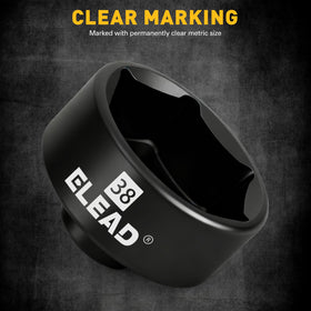 ELEAD socket size markings detail for instant metric recognition