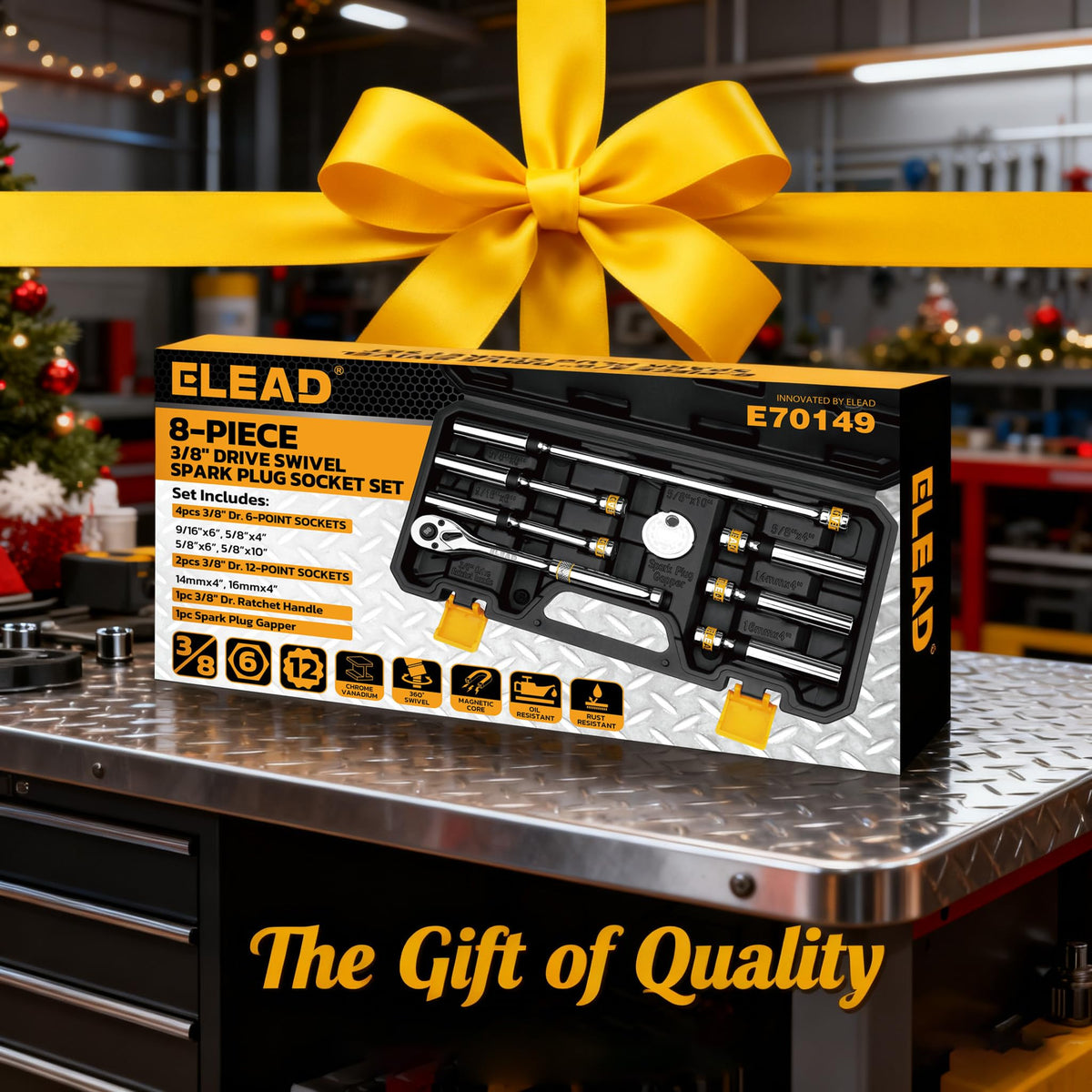 ELEAD laid-out sockets arranged by size for fast selection and organization