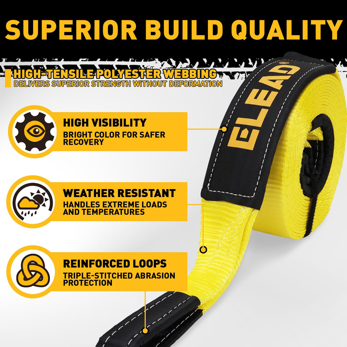 ELEAD close-up of reinforced strap webbing showing durable weave and strength