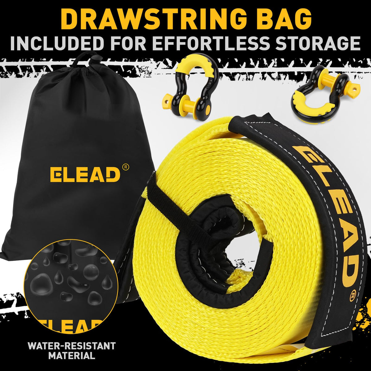 ELEAD strap under tension in offroad recovery showing reliable stretch