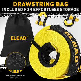ELEAD strap under tension in offroad recovery showing reliable stretch