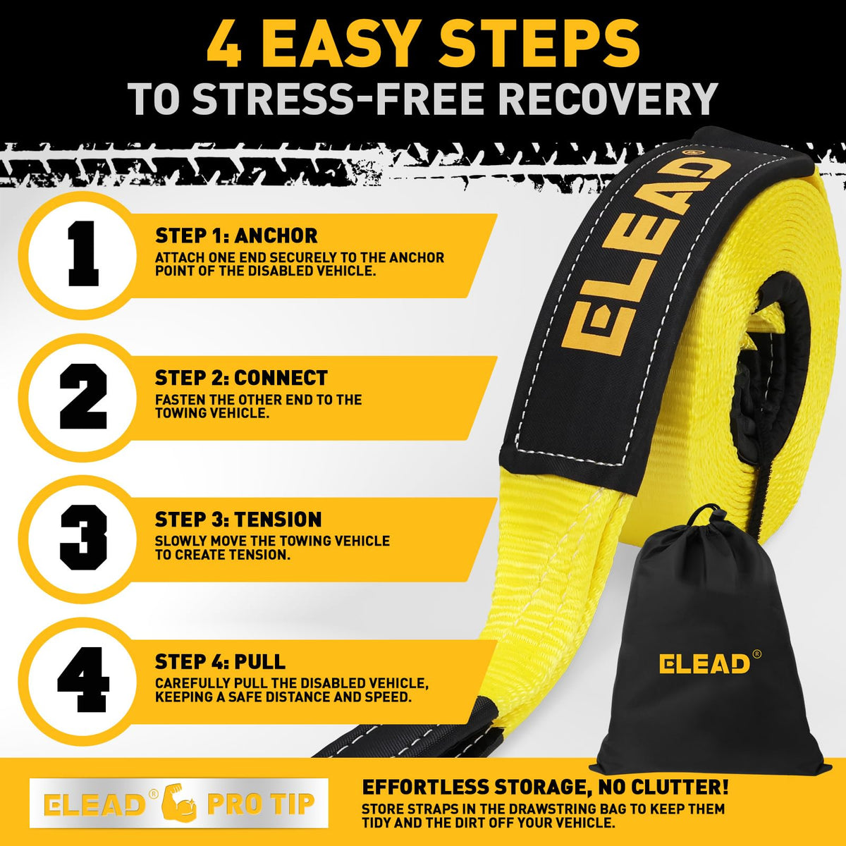 ELEAD strap attached to truck recovery point demonstrating safe attachment