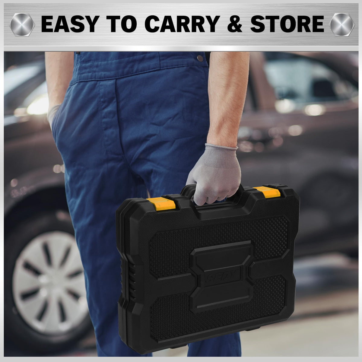 ELEAD tool engaged on a car oil filter illustrating secure removal benefit