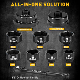 ELEAD wrench handle with sockets laid out for organized, quick access