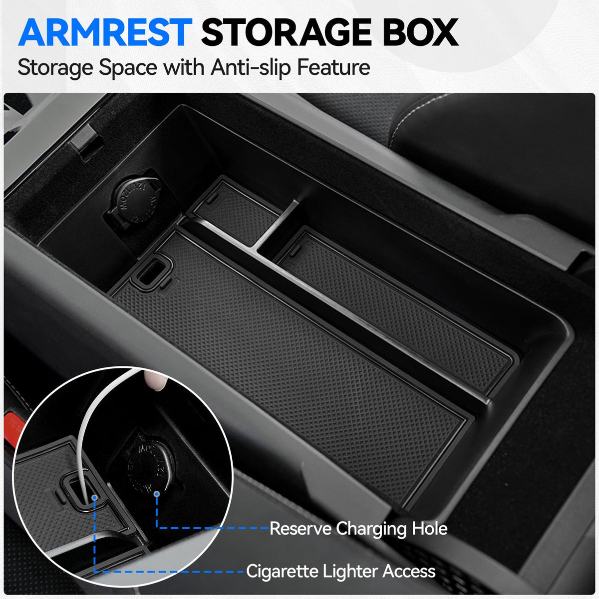 ELECFRESH center console organizer tray layout displaying segmented slots for small items