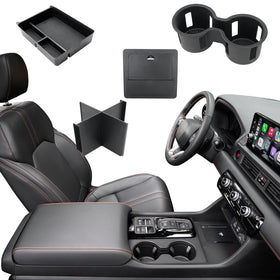 ELECFRESH front view of console organizer showing neat storage benefit
