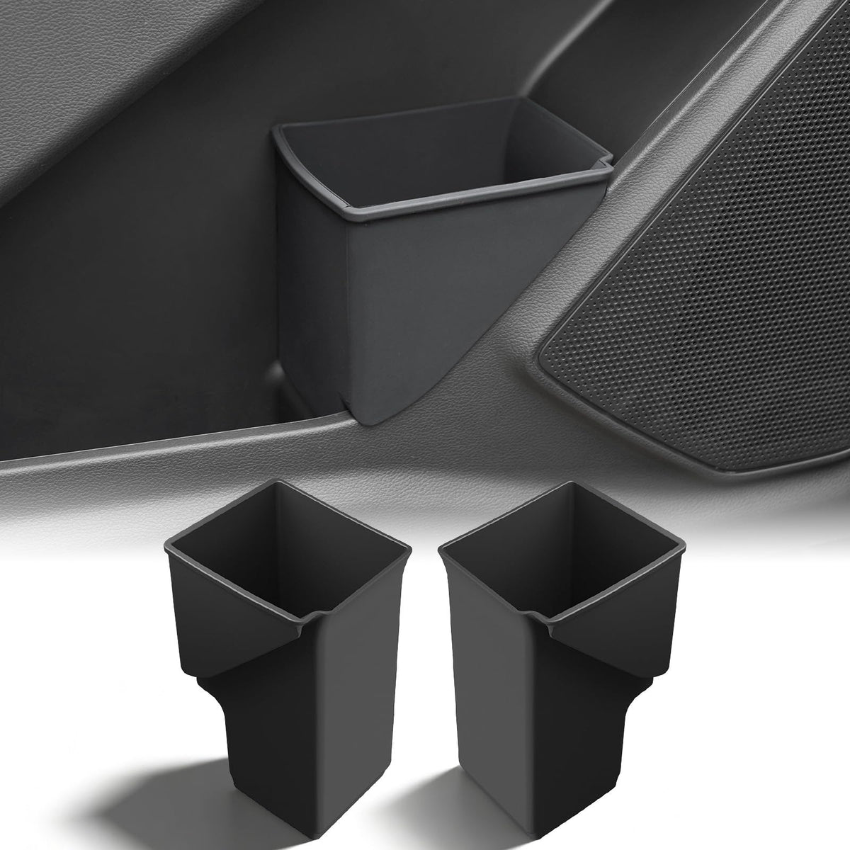 ELECFRESH front door trash can front view showing sleek fit and tidy storage benefit