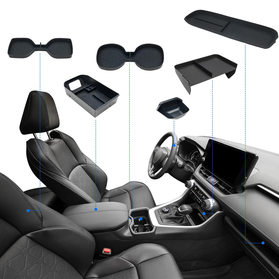ELECFRESH front view of 6-piece console organizer showing neat packaging and fit benefits