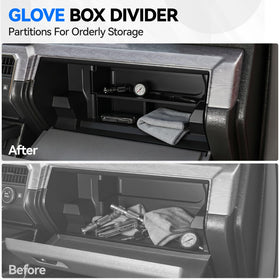 ELECFRESH glove box divider installed organizing manuals and paperwork