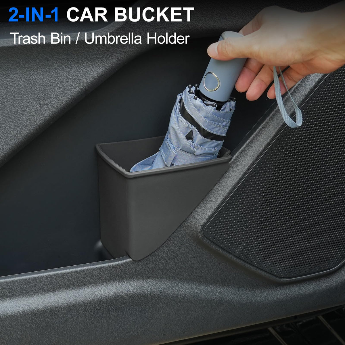 ELECFRESH trash can next to hand for scale showing compact size and convenience