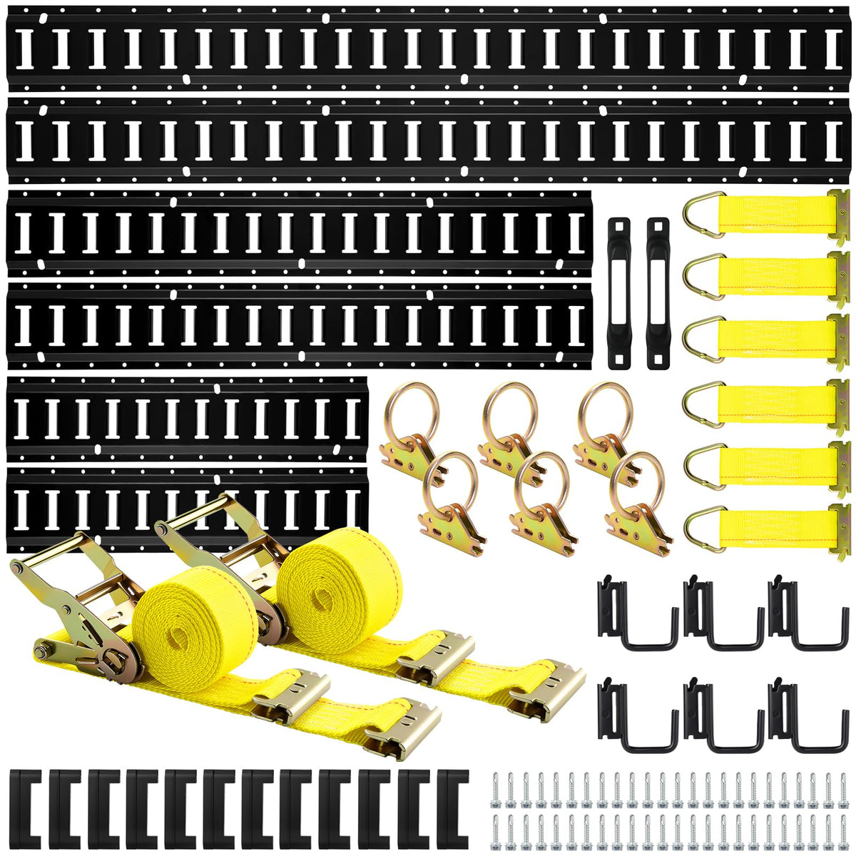 Elechomes assembled E-track rails showing full kit front view, durable organization