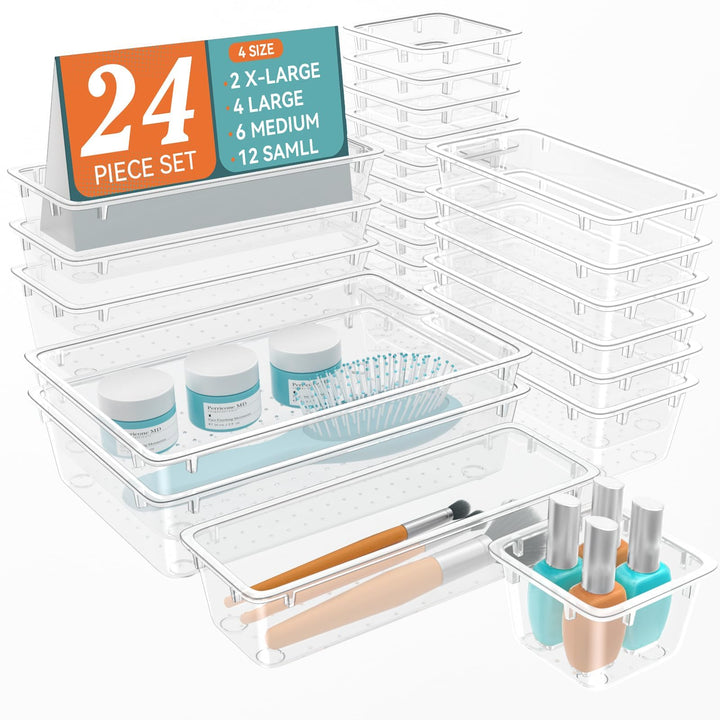 ElegantArray front packaging showing full 24-piece clear set and organized benefit