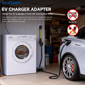 ELEGRP adapter plugged into dryer outlet showing quick Level 2 access