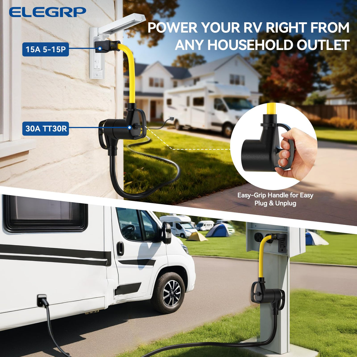 ELEGRP ergonomic grip detail for easy plug and unplug handling