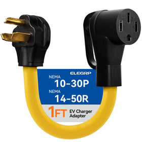 ELEGRP adapter front view showing plug faces and secure fit benefit