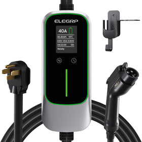 ELEGRP front view of portable 40A charger showing compact design and easy storage benefit