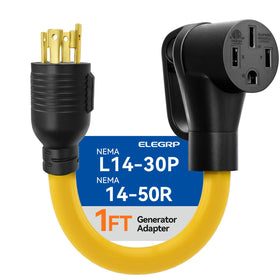ELEGRP front view showing locking L14-30 plug and 14-50 receptacle for secure connection
