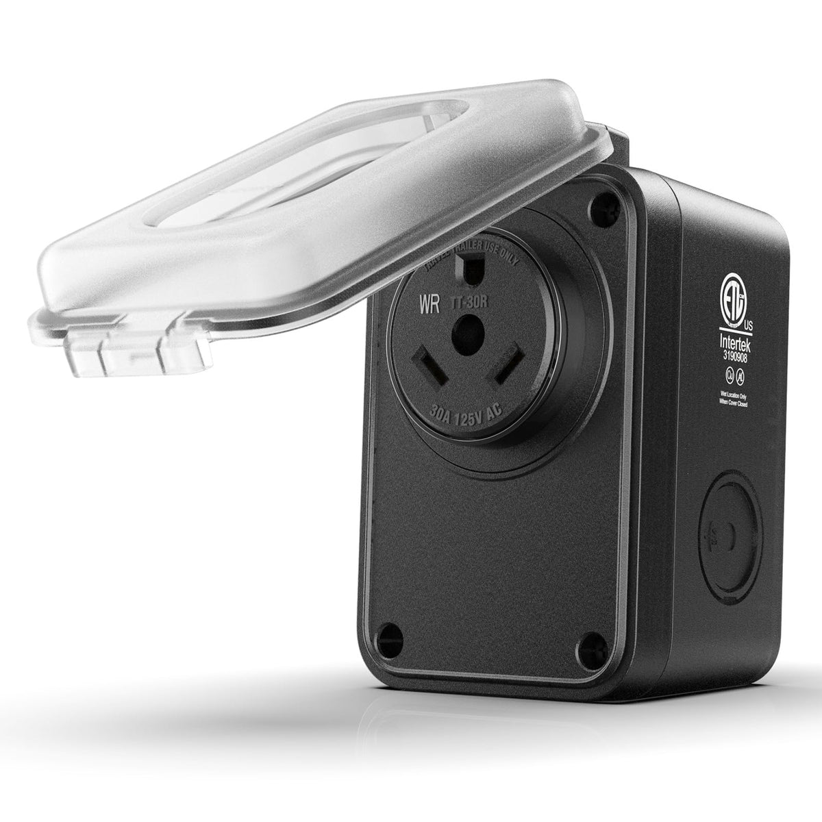 ELEGRP front view showing TT-30R outlet box and easy-access hookup benefit