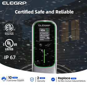 ELEGRP charger mounted on garage wall demonstrating tidy installation and space-saving benefit
