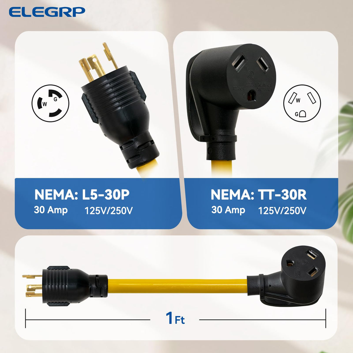 ELEGRP twist-lock L5-30P close-up demonstrating secure generator connection