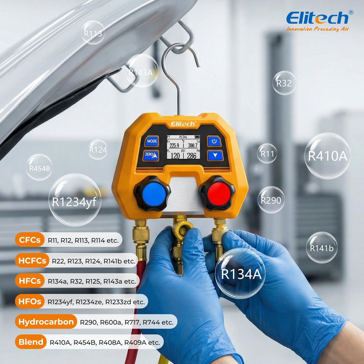 Elitech can tap and valve core wrench grouped for fast cylinder access and service