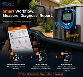 Elitech rugged blow-molded carry case organized to protect gauges and accessories in the field