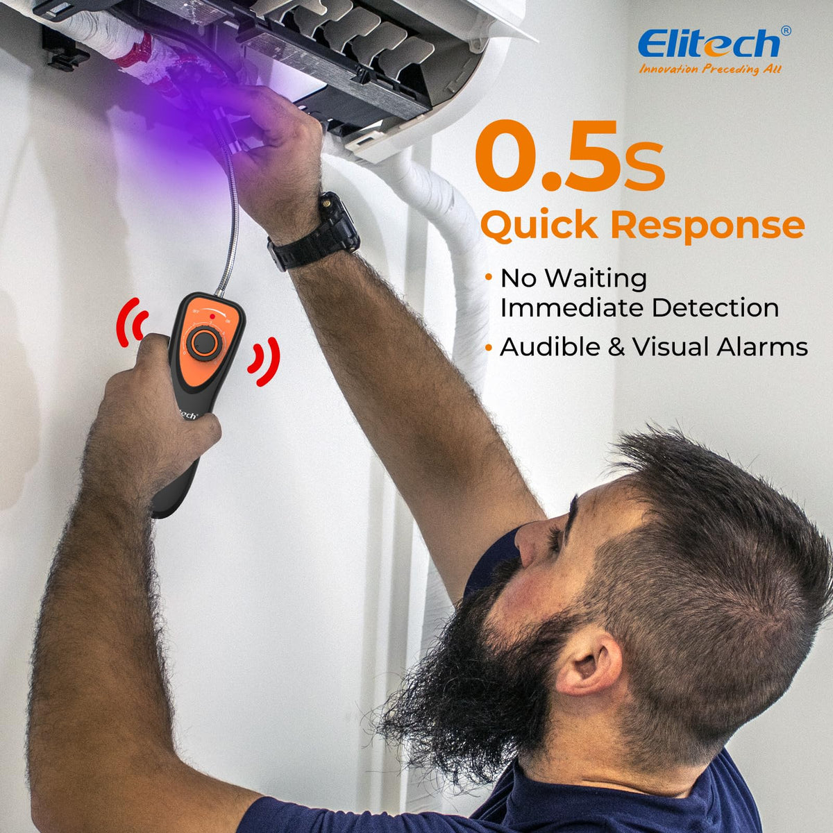 Elitech CLD-100 in use on a car HVAC system for fast leak pinpointing