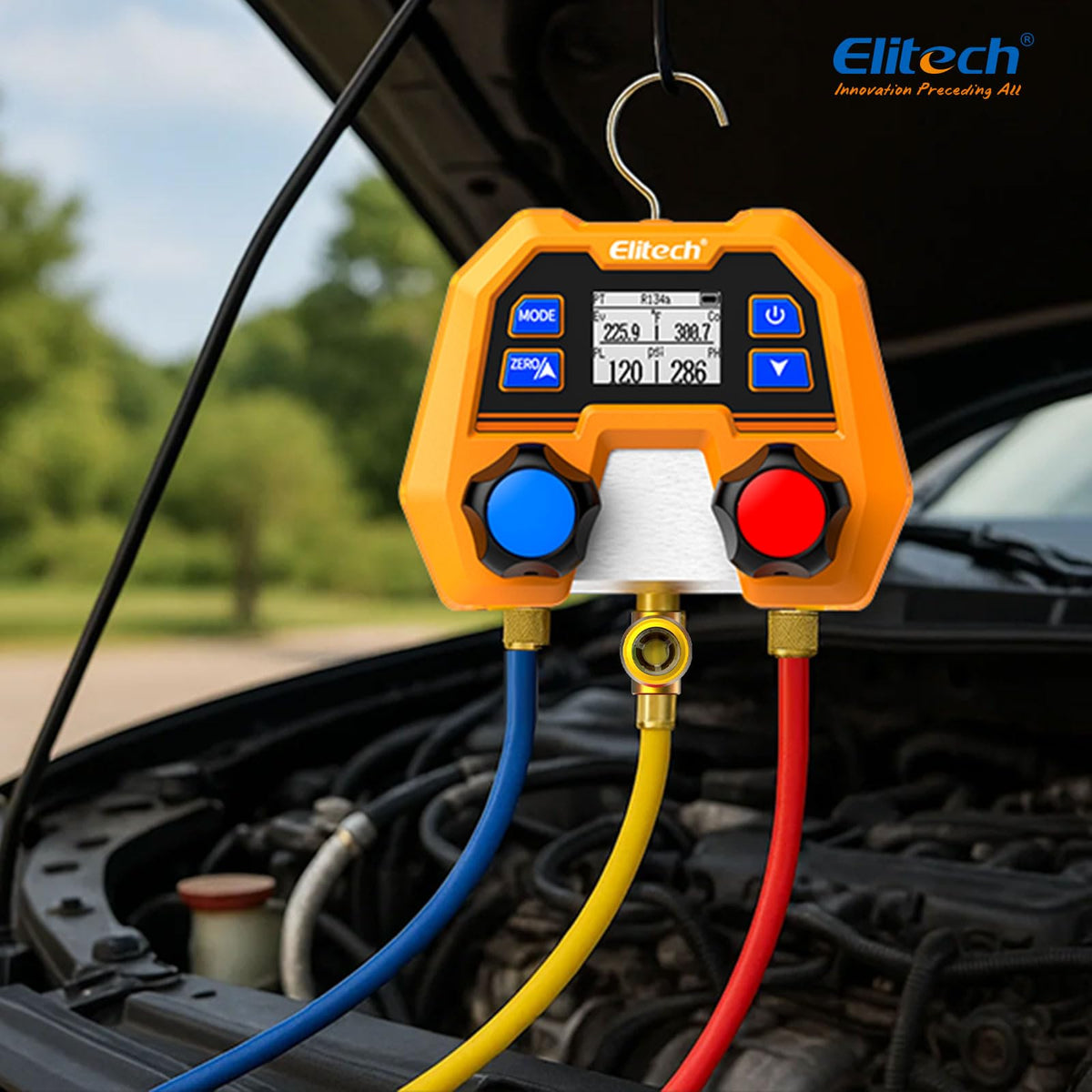 Elitech DMG-2SE in a technician's hand at a job site for professional convenience
