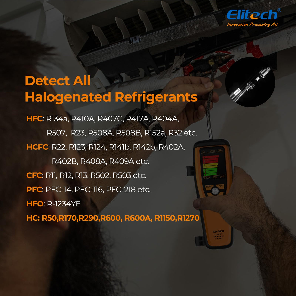 Elitech ILD-100H in hand being used to locate leaks quickly