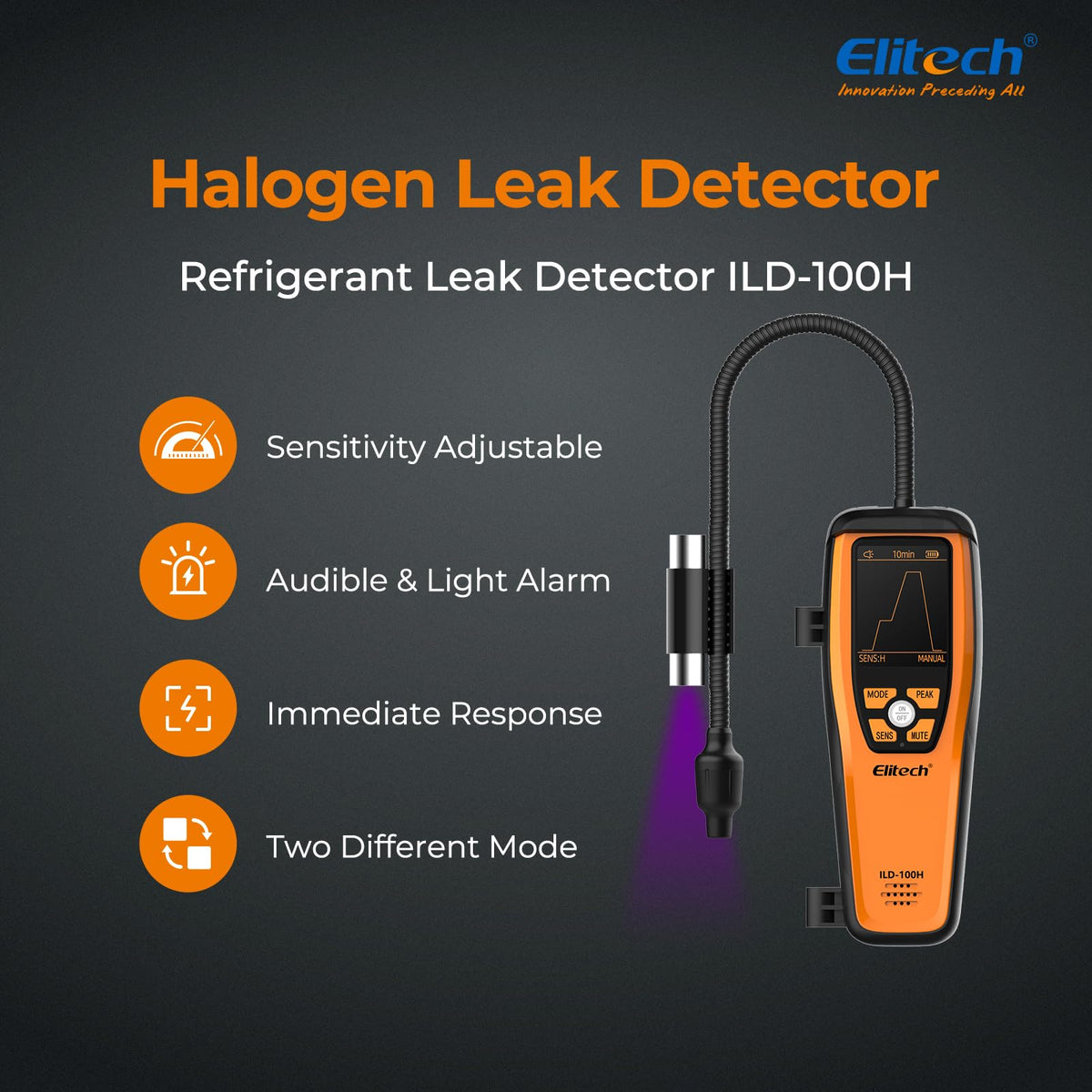 Elitech ILD-100H TFT screen close-up for clear sensitivity and status