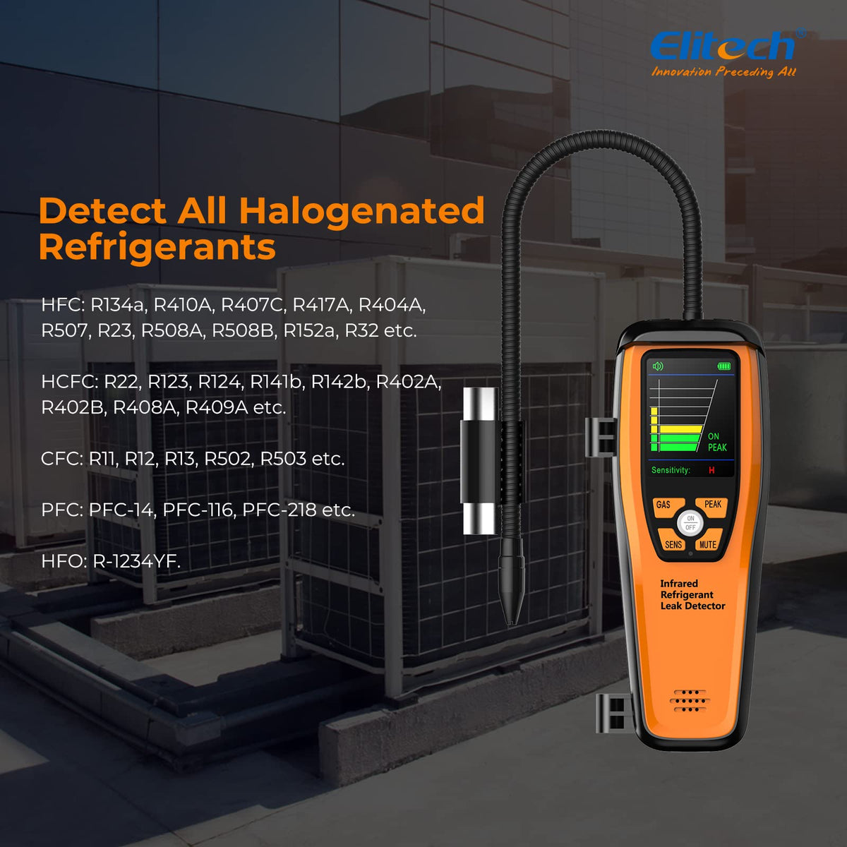 Elitech ILD-300 used in an engine bay to find automotive refrigerant leaks