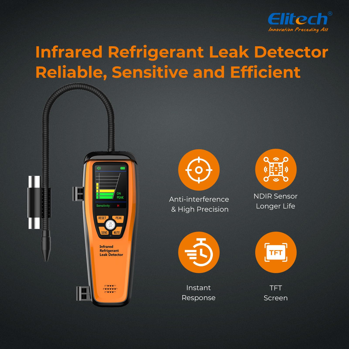 Elitech ILD-200 large display closeup showing peak readings for precise locating