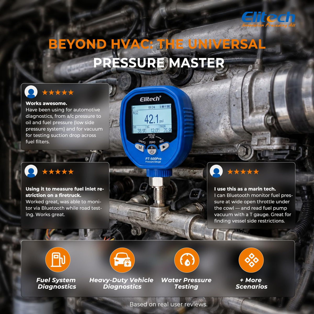 Elitech technician using gauges with Elitech Tools App for synchronized monitoring and safer distance