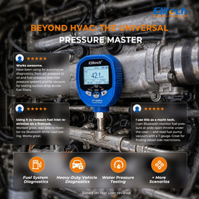 Elitech technician using gauges with Elitech Tools App for synchronized monitoring and safer distance