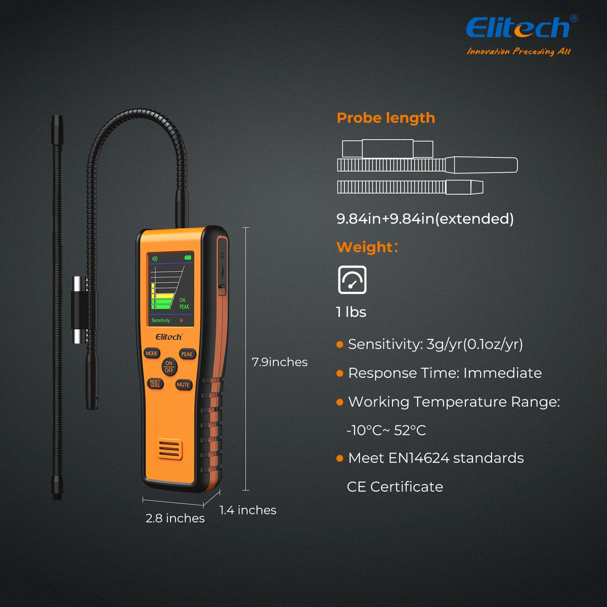Side controls of Elitech IR-200 for fast sensor and sensitivity changes