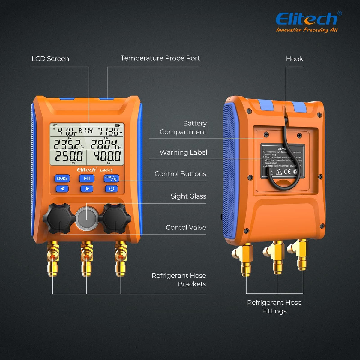 Elitech LMG-10 kit laid out with manual and accessories for immediate use