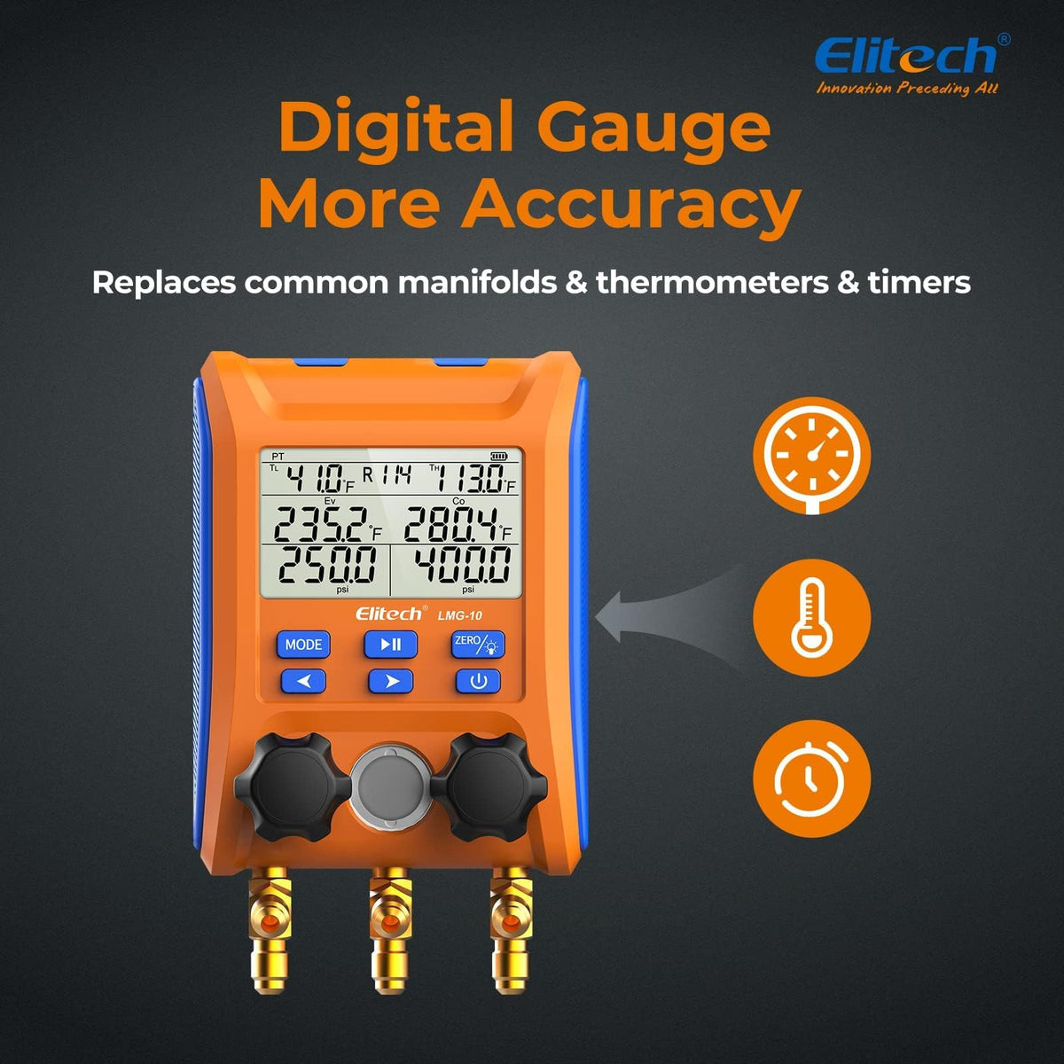 Elitech LMG-10 side valves and control knobs for precise pressure adjustment