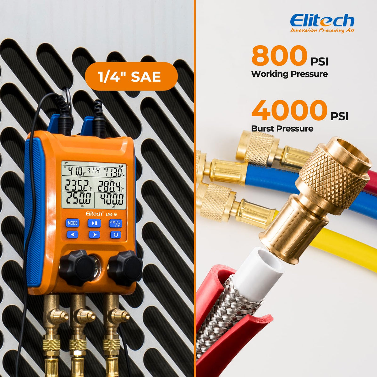 Elitech LMG-10Plus dual temperature clamps close-up delivering accurate line temperature readings