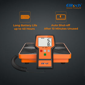 Elitech scale supporting a full-size refrigerant cylinder for reliable charging