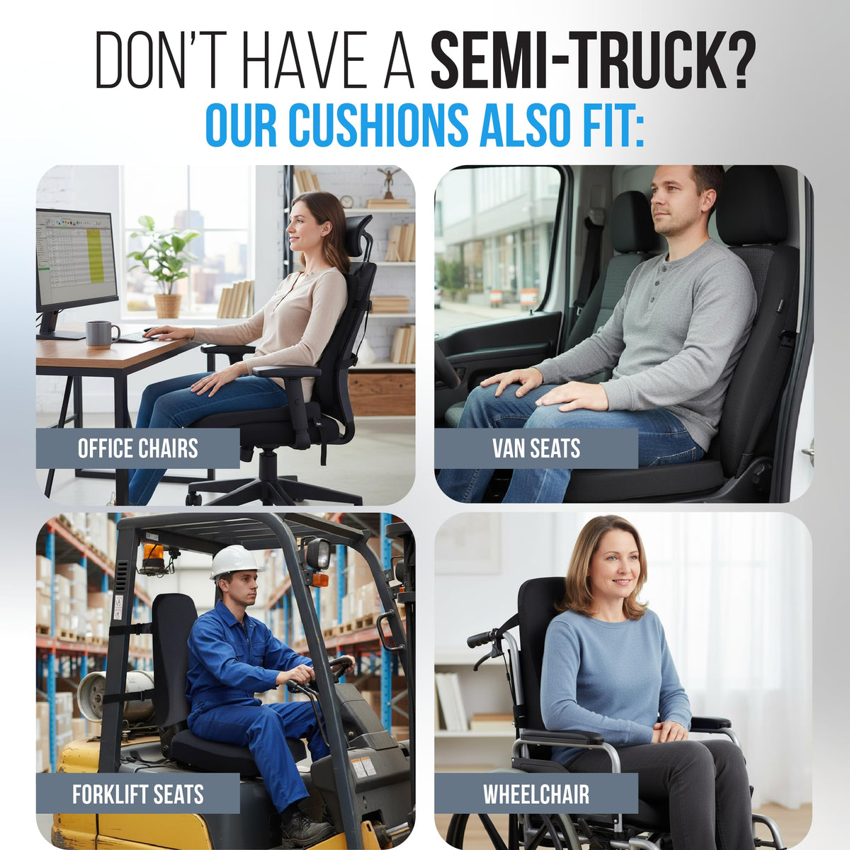 Elmara lifestyle shot with driver using cushion for reduced fatigue on road